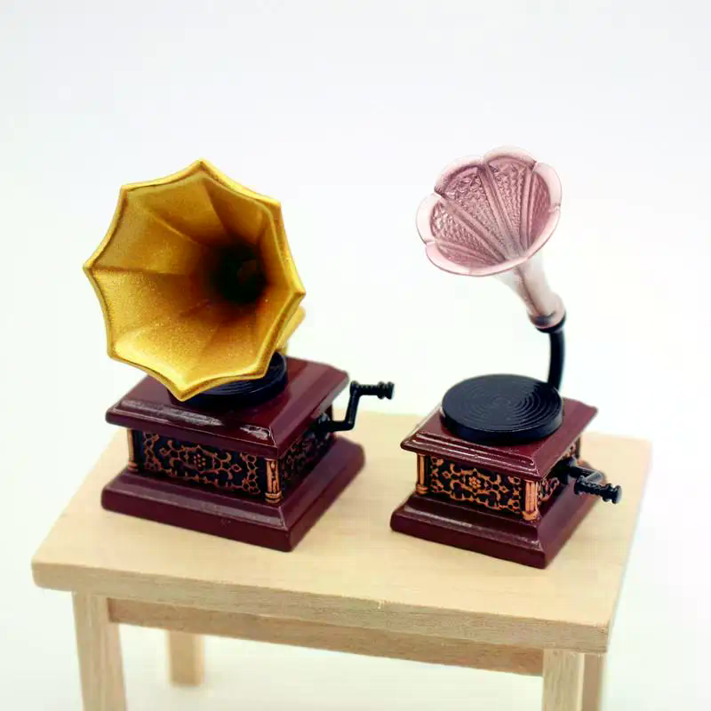 Kids Toys Return Gift - Dollhouse Vintage Phonograph Miniatures Model Living